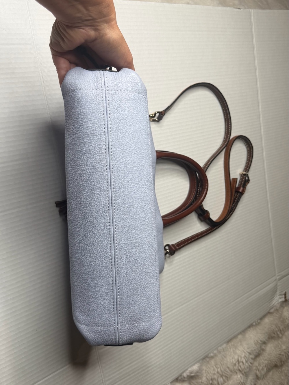 NWOT Dooney & Bourke Wakefield Pale / Sky Blue Pebbled Leather Tassel Tote - Picture 6 of 17